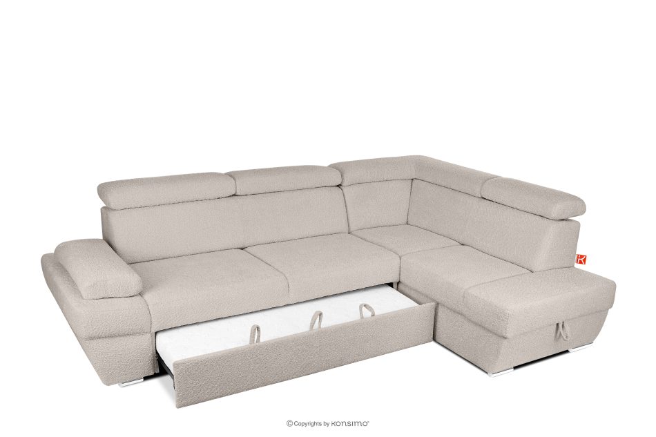 RATLO Ausklappbares Ecksofa mit Bettzeugcontainer hellbeige rechts Bouclé hellbeige - Foto 4