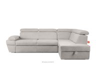 Ausklappbares Ecksofa mit Bettzeugcontainer braun rechts Bouclé