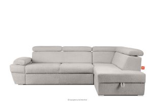 RATLO, https://konsimo.de/kollektion/ratlo/ Ausklappbares Ecksofa mit Bettzeugcontainer braun rechts Bouclé braun - Foto