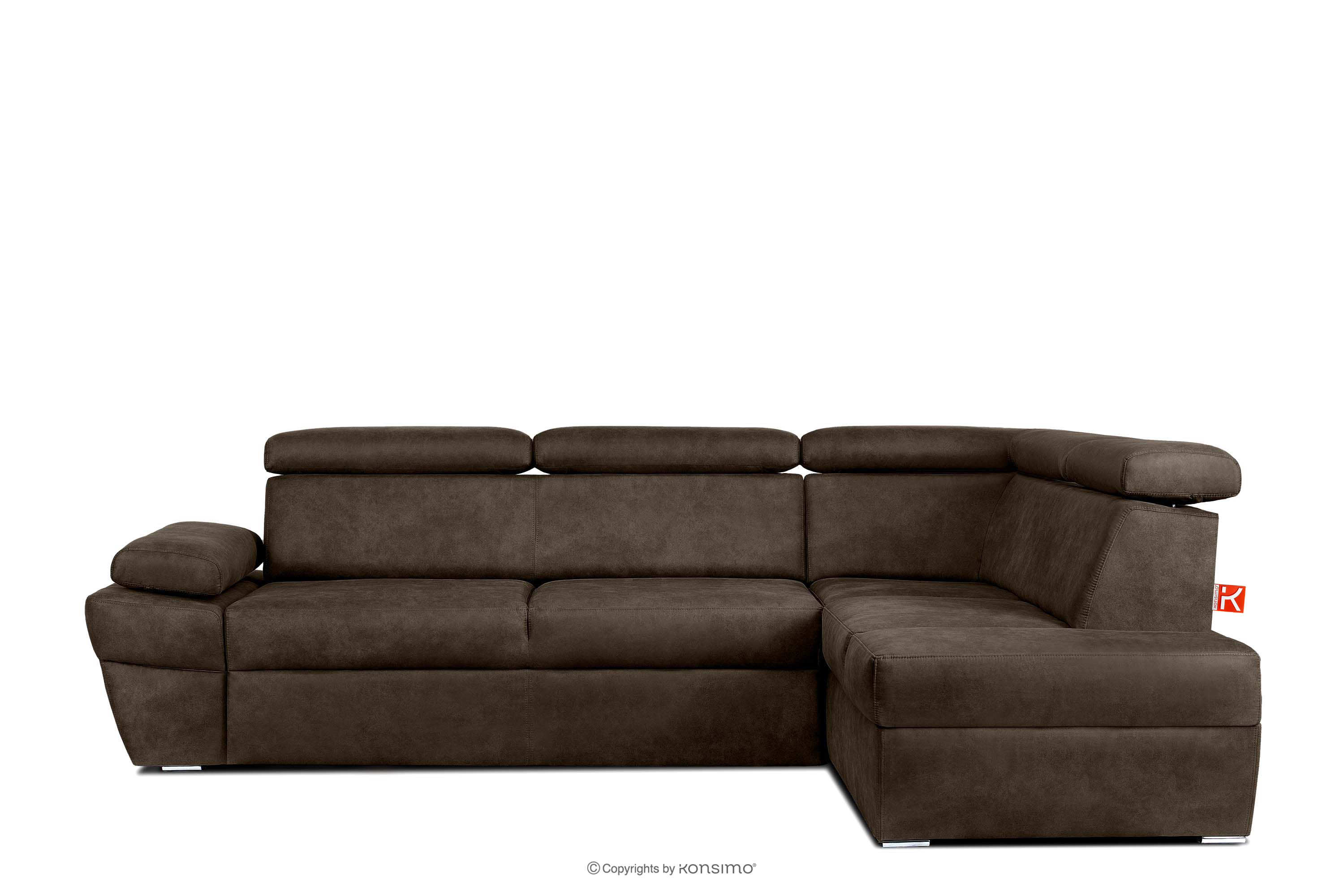 Ecksofa rechts mit Schlaffunktion in Leder-Optik in dunkelbraun
