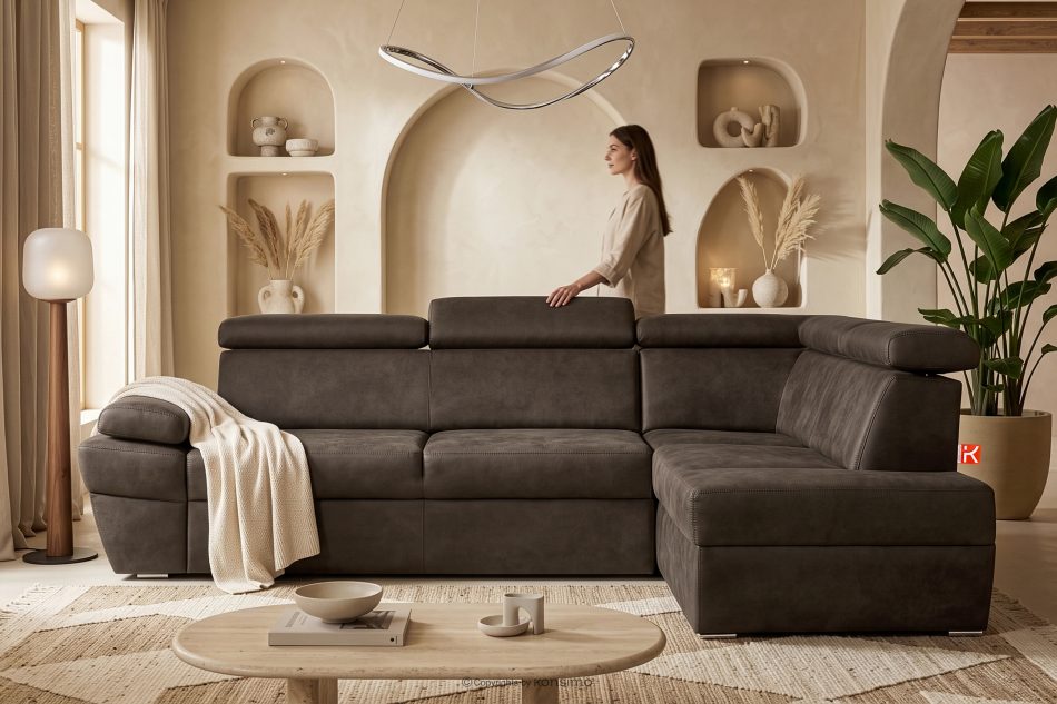 RATLO Ecksofa rechts mit Schlaffunktion in Leder-Optik in dunkelbraun Dunkelbraun - Foto 15