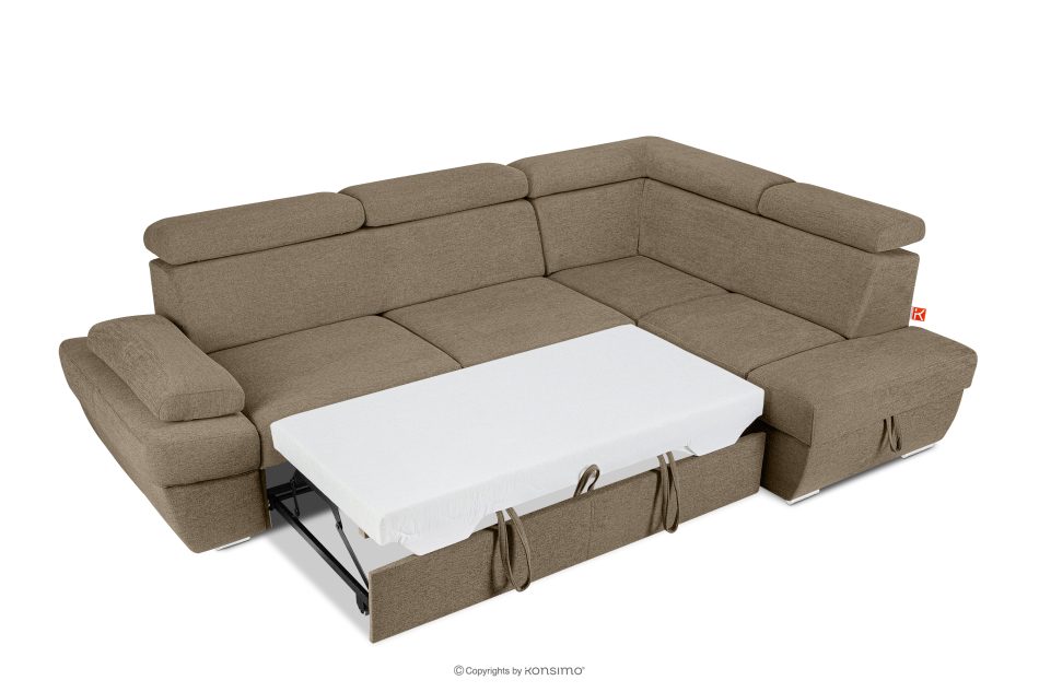 RATLO Ecksofa rechts mit Schlaffunktion und Bettzeugcontainer in hellbraun hellbraun - Foto 5