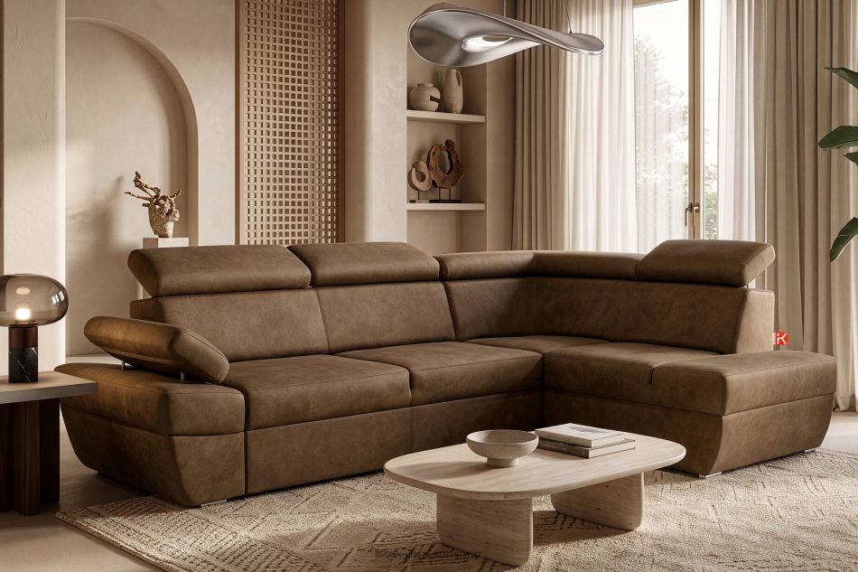 RATLO Ecksofa rechts mit Schlaffunktion in Leder-Optik in cappuccinobraun cappuccino - Foto 1