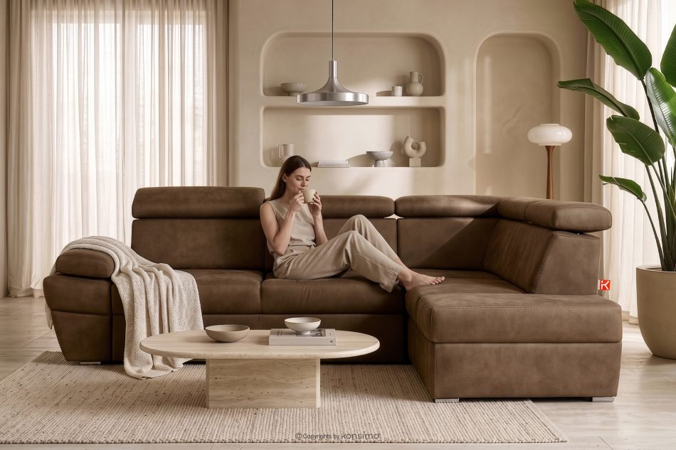 RATLO Ecksofa rechts mit Schlaffunktion in Leder-Optik in cappuccinobraun cappuccino - Foto 16