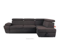 Ecksofa rechts mit Schlaffunktion und Bettzeugcontainer in marineblau/braun