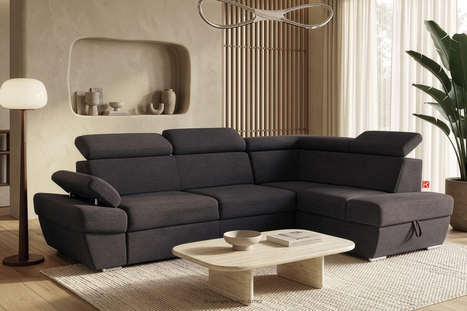 RATLO Ecksofa rechts mit Schlaffunktion und Bettzeugcontainer in marineblau/braun marineblau/braun - Foto 1
