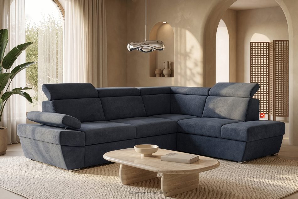 RATLO Ausklappbares Ecksofa mit Bettzeugcontainer navy blau rechts marineblau - Foto 1