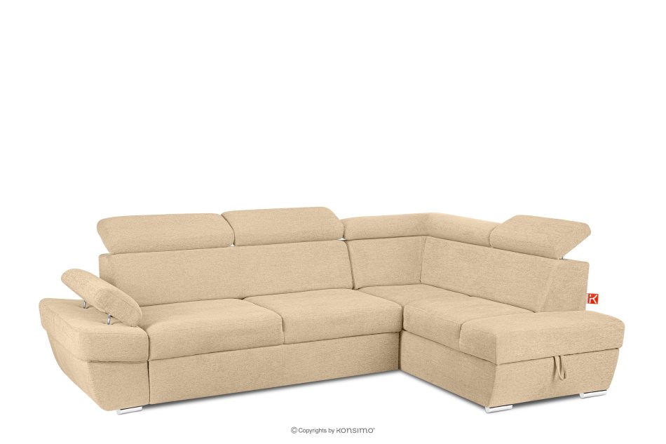 RATLO Ecksofa rechts mit Schlaffunktion und Bettzeugcontainer in ecrufarben ecrufarben - Foto 2