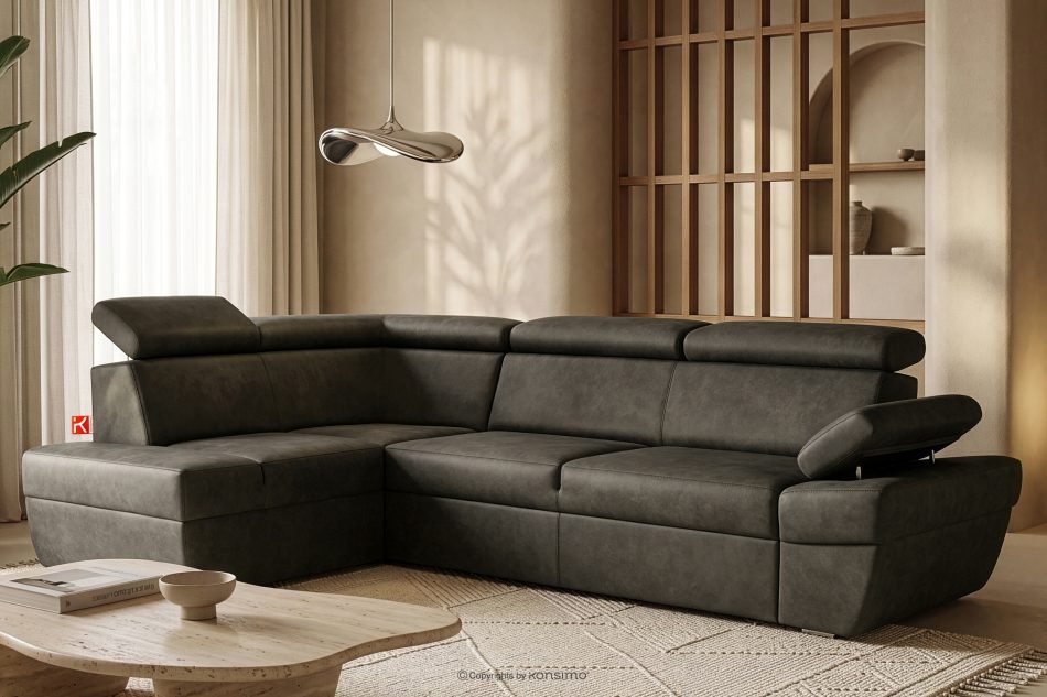 RATLO Ecksofa links mit Schlaffunktion in Leder-Optik in anthrazitfarben anthrazit - Foto 1