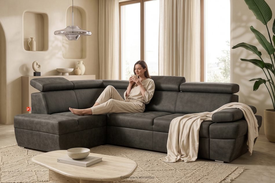 RATLO Ecksofa links mit Schlaffunktion in Leder-Optik in anthrazitfarben anthrazit - Foto 16