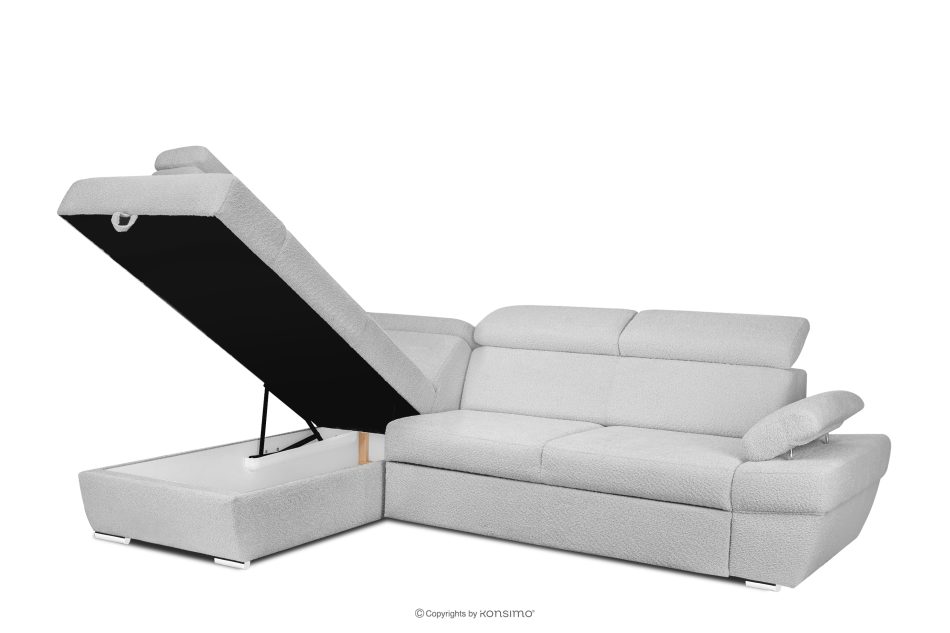 RATLO Ausklappbares Ecksofa mit Bettzeugcontainer grau links Bouclé grau - Foto 3