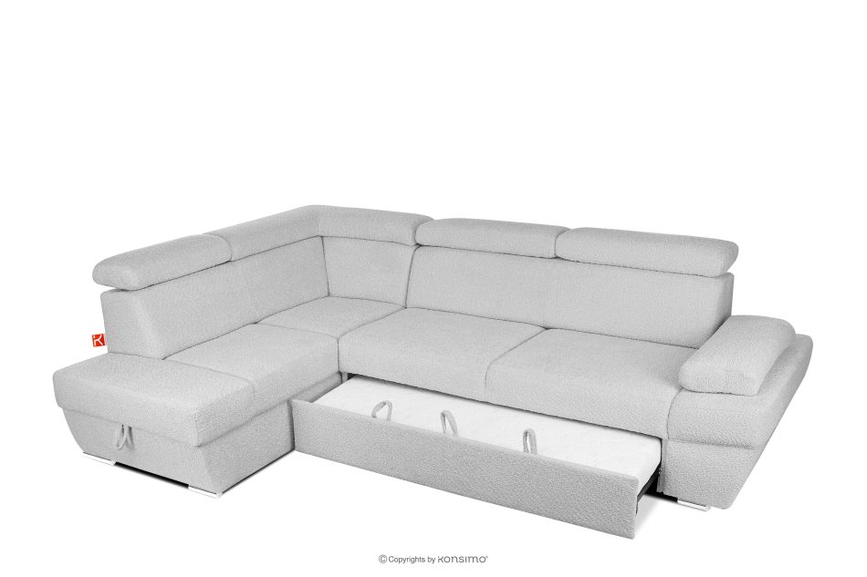 RATLO Ausklappbares Ecksofa mit Bettzeugcontainer grau links Bouclé grau - Foto 4