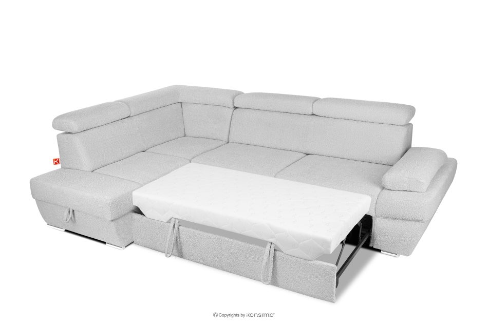 RATLO Ausklappbares Ecksofa mit Bettzeugcontainer grau links Bouclé grau - Foto 5