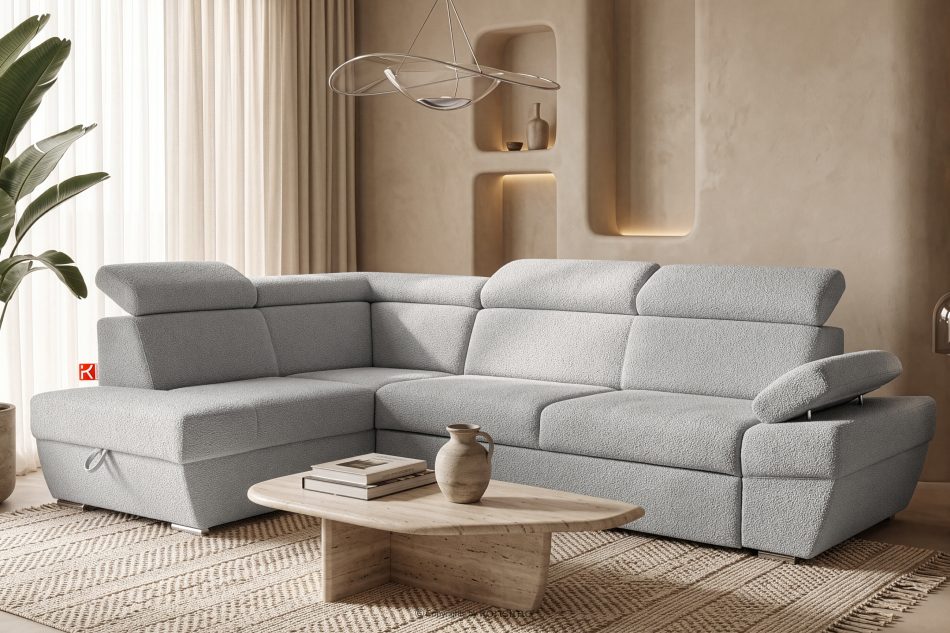RATLO Ausklappbares Ecksofa mit Bettzeugcontainer grau links Bouclé grau - Foto 1
