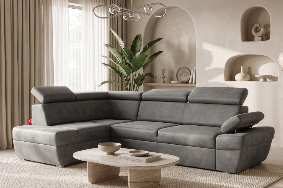 RATLO Ecksofa links mit Schlaffunktion in Leder-Optik in stahlgrau Stahl - Foto 1