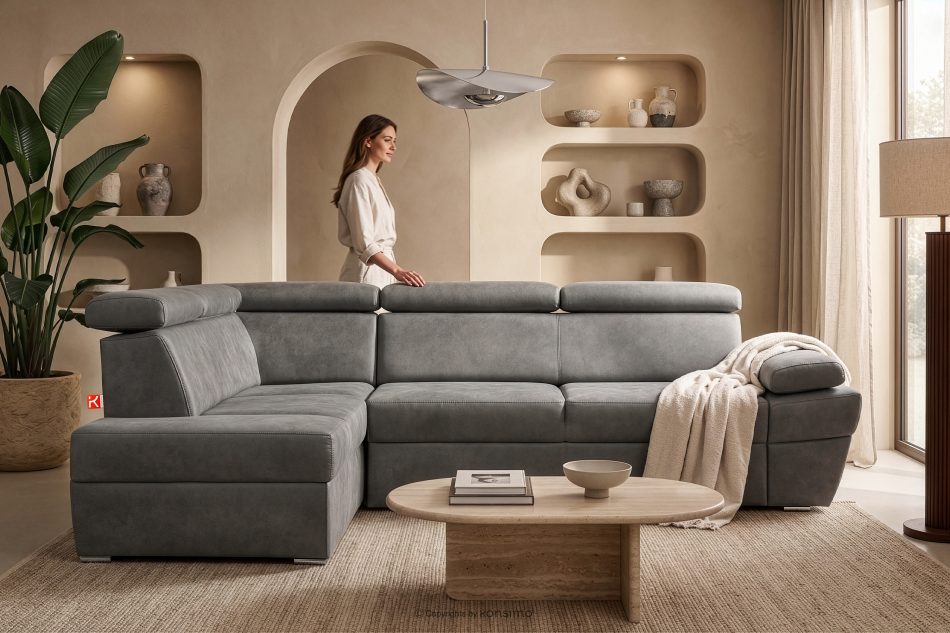 RATLO Ecksofa links mit Schlaffunktion in Leder-Optik in stahlgrau Stahl - Foto 15