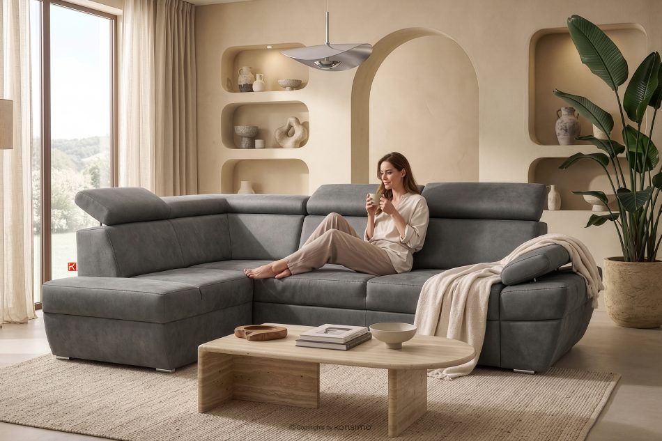RATLO Ecksofa links mit Schlaffunktion in Leder-Optik in stahlgrau Stahl - Foto 16