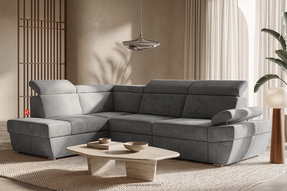 RATLO Ausklappbares Ecksofa mit Bettzeugcontainer grau links dunkelgrau - Foto 1