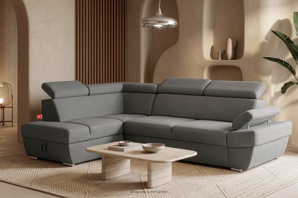 RATLO Ecksofa links mit Schlaffunktion und Bettzeugcontainer in grau aschfahl - Foto 1