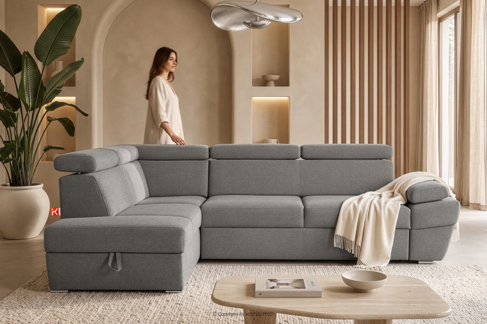 RATLO Ecksofa links mit Schlaffunktion und Bettzeugcontainer in grau aschfahl - Foto 14