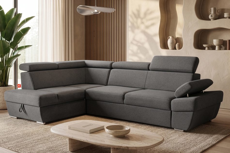 RATLO Ecksofa links mit Schlaffunktion und Bettzeugcontainer in graphitfarben graphit - Foto 1