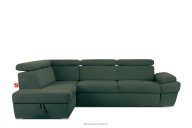 Ecksofa links mit Schlaffunktion und Bettzeugcontainer in marineblau/beige