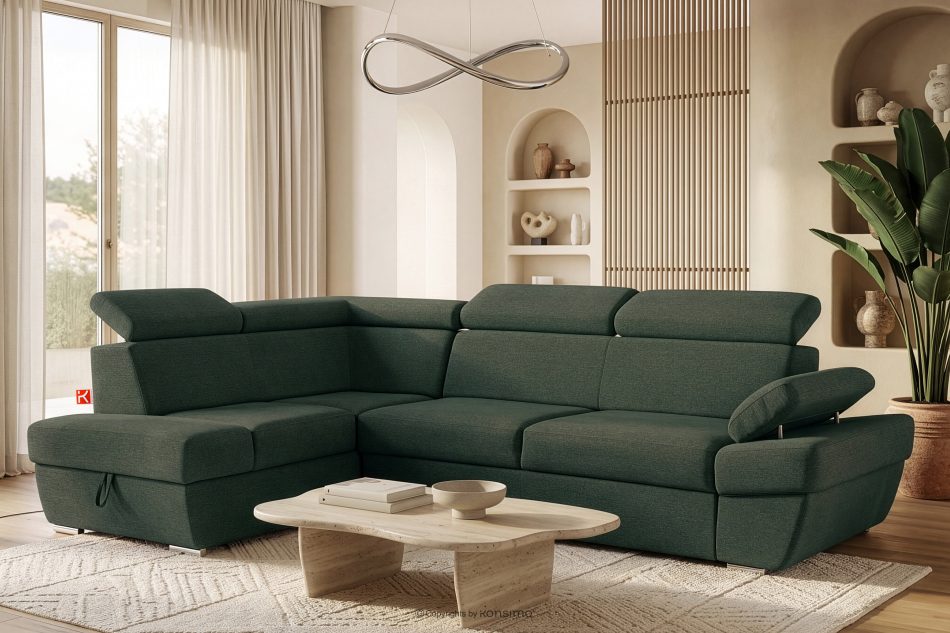 RATLO Ecksofa links mit Schlaffunktion und Bettzeugcontainer in marineblau/beige marineblau/beige - Foto 1