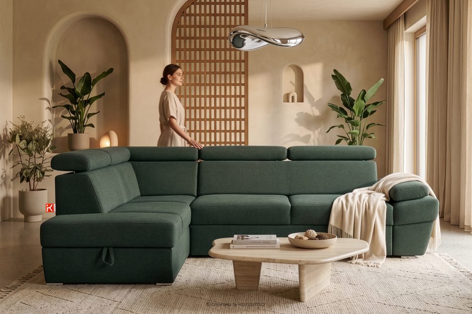 RATLO Ecksofa links mit Schlaffunktion und Bettzeugcontainer in marineblau/beige marineblau/beige - Foto 14