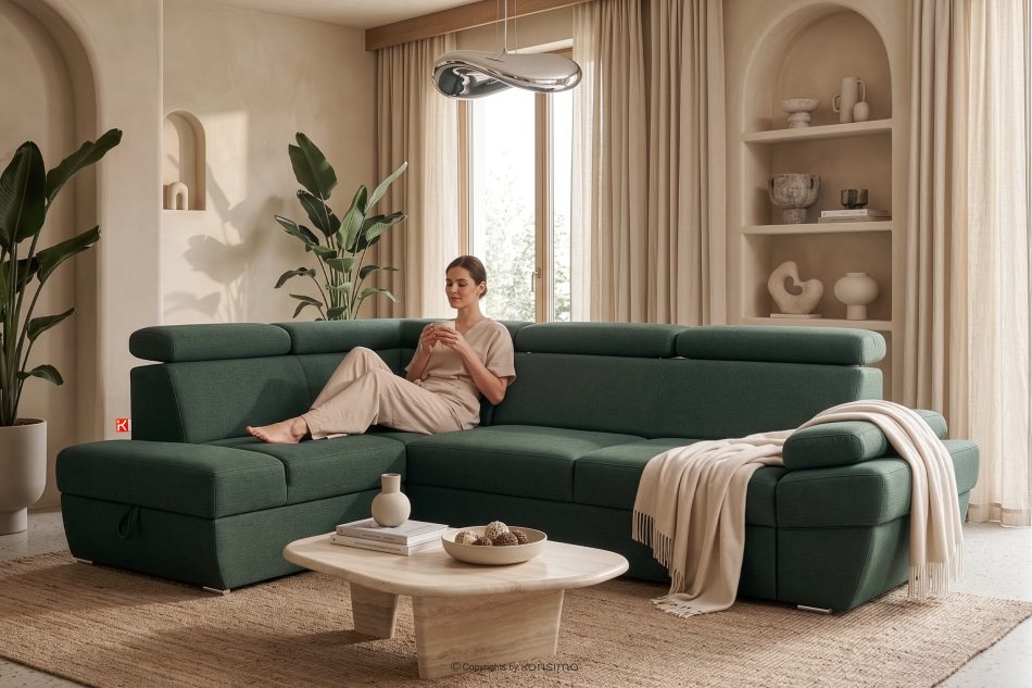 RATLO Ecksofa links mit Schlaffunktion und Bettzeugcontainer in marineblau/beige marineblau/beige - Foto 15