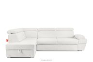 Ausklappbares Ecksofa mit Bettzeugcontainer creme links Bouclé