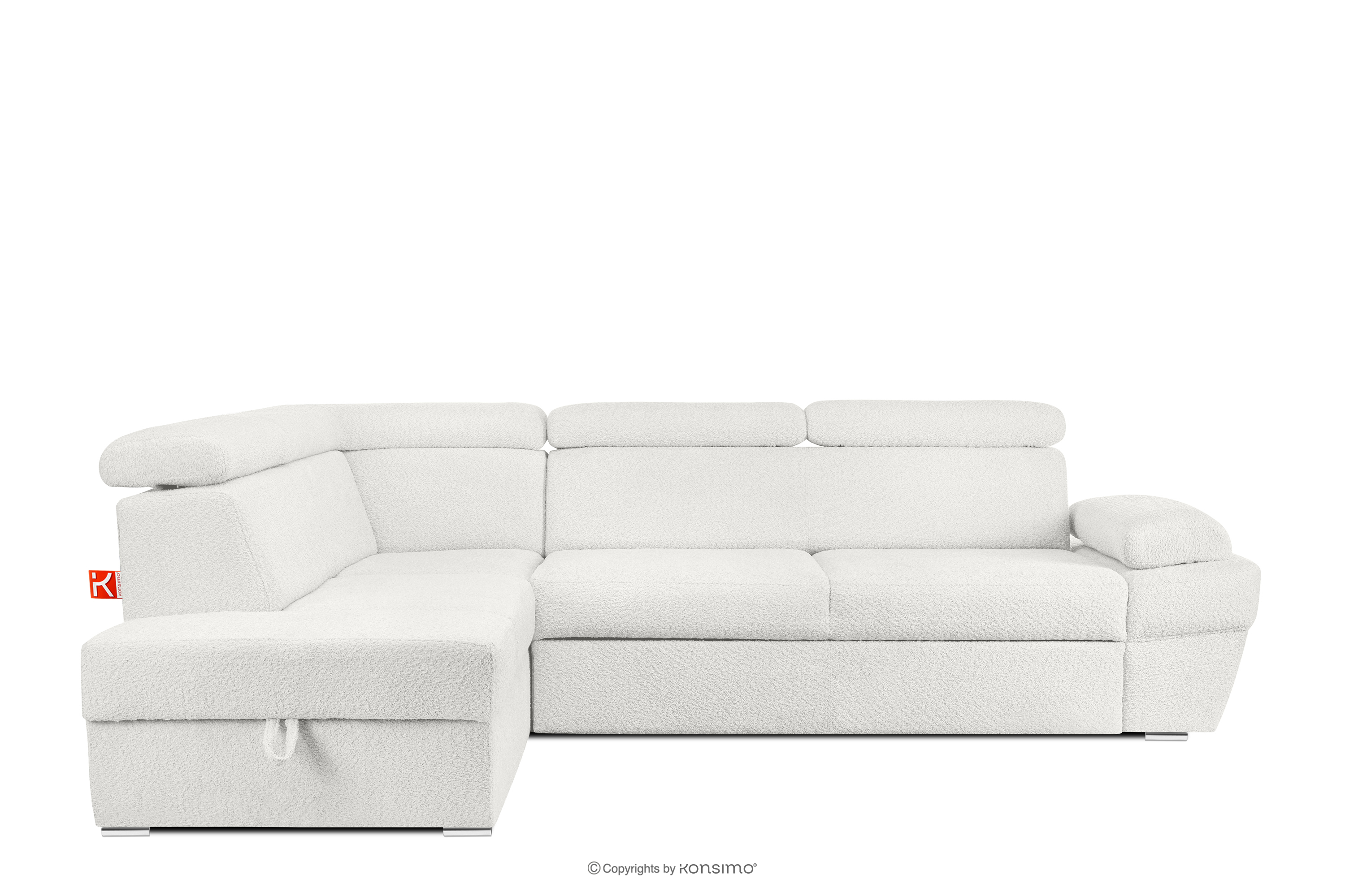 Ausklappbares Ecksofa mit Bettzeugcontainer creme links Bouclé