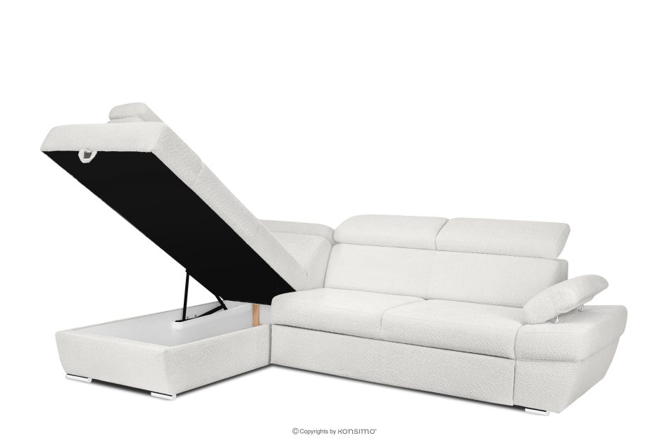 RATLO Ausklappbares Ecksofa mit Bettzeugcontainer creme links Bouclé creme - Foto 3