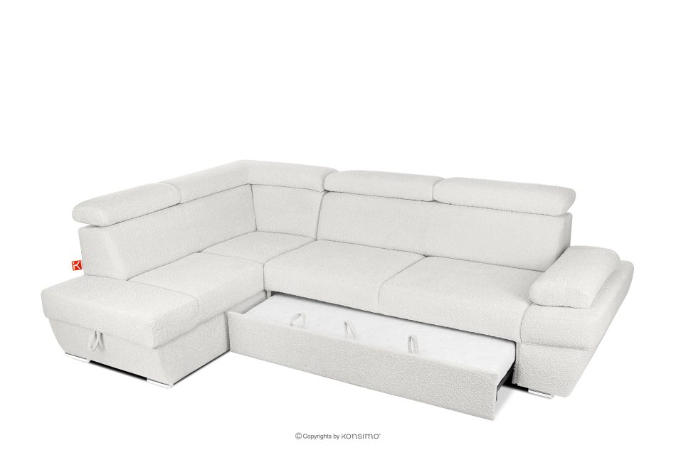 RATLO Ausklappbares Ecksofa mit Bettzeugcontainer creme links Bouclé creme - Foto 4