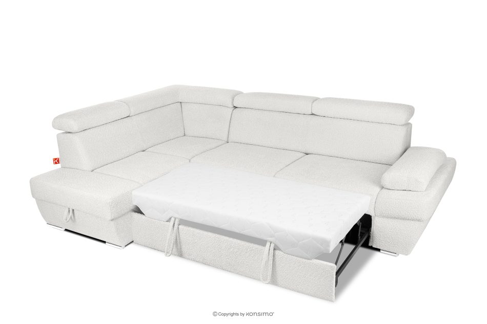 RATLO Ausklappbares Ecksofa mit Bettzeugcontainer creme links Bouclé creme - Foto 5