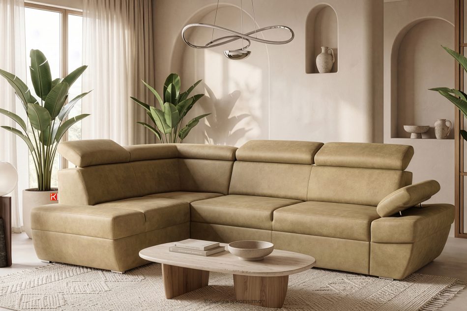 RATLO Ecksofa links mit Schlaffunktion in Leder-Optik in sandgelb sandfarben - Foto 1