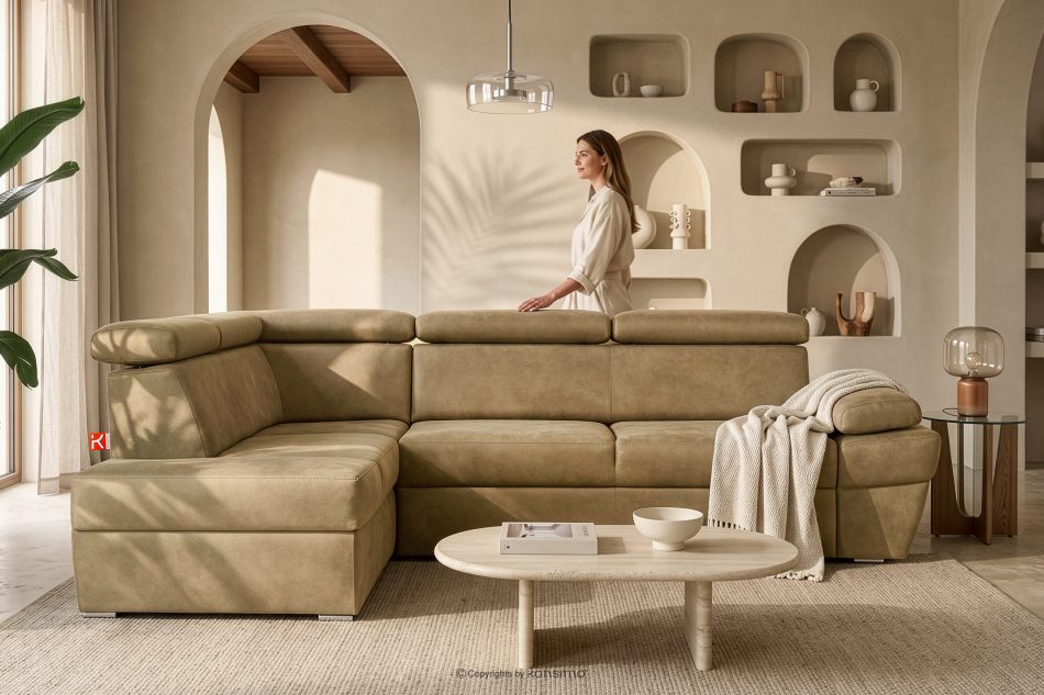 RATLO Ecksofa links mit Schlaffunktion in Leder-Optik in sandgelb sandfarben - Foto 14