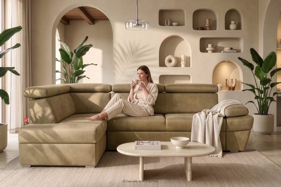 RATLO Ecksofa links mit Schlaffunktion in Leder-Optik in sandgelb sandfarben - Foto 15