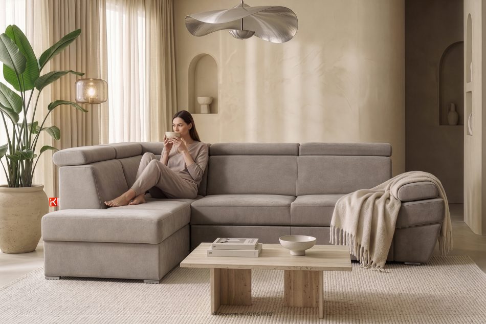 RATLO Ausklappbares Ecksofa mit Bettzeugcontainer beige links beige - Foto 6
