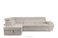Ausklappbares Ecksofa mit Bettzeugcontainer hellbeige links Bouclé