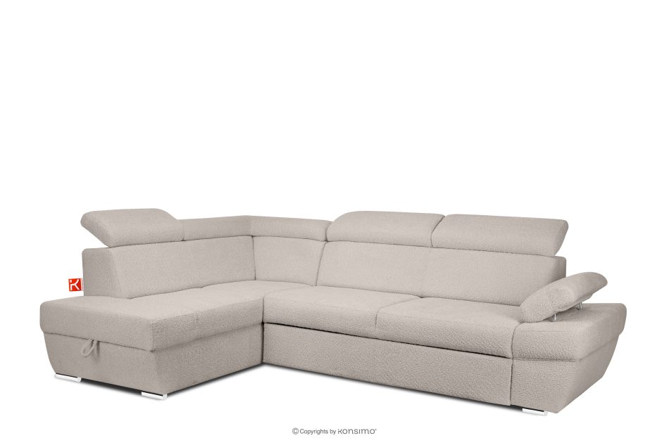 RATLO Ausklappbares Ecksofa mit Bettzeugcontainer hellbeige links Bouclé hellbeige - Foto 2