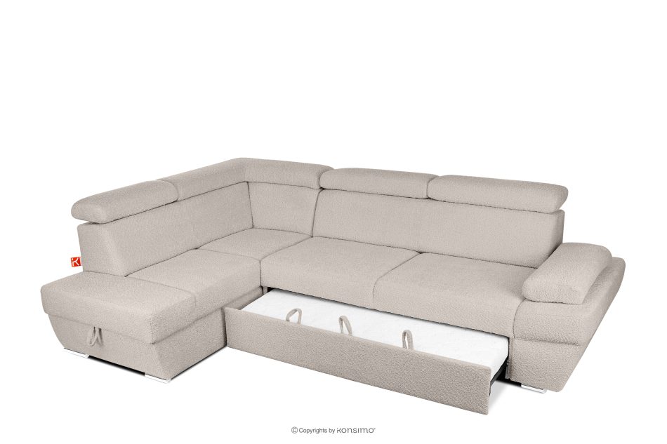 RATLO Ausklappbares Ecksofa mit Bettzeugcontainer hellbeige links Bouclé hellbeige - Foto 4