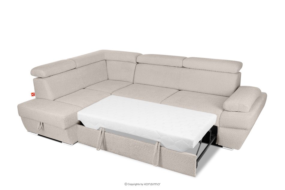 RATLO Ausklappbares Ecksofa mit Bettzeugcontainer hellbeige links Bouclé hellbeige - Foto 5
