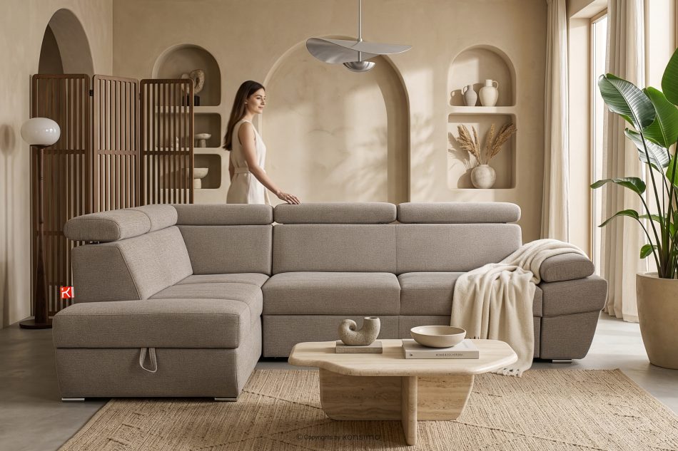 RATLO Ecksofa links mit Schlaffunktion und Bettzeugcontainer in dunkelbeige dunkelbeige - Foto 14