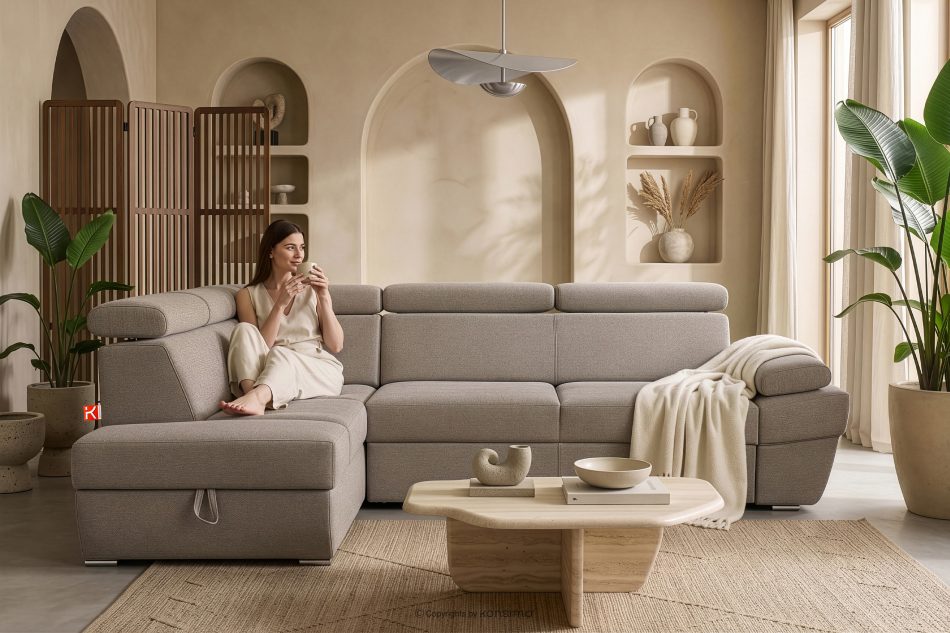 RATLO Ecksofa links mit Schlaffunktion und Bettzeugcontainer in dunkelbeige dunkelbeige - Foto 15