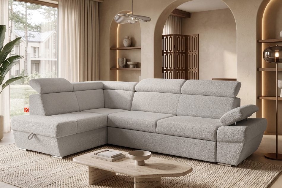 RATLO Ausklappbares Ecksofa mit Bettzeugcontainer braun links Bouclé braun - Foto 1