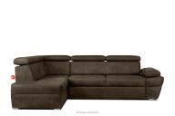 Ecksofa links mit Schlaffunktion in Leder-Optik in dunkelbraun