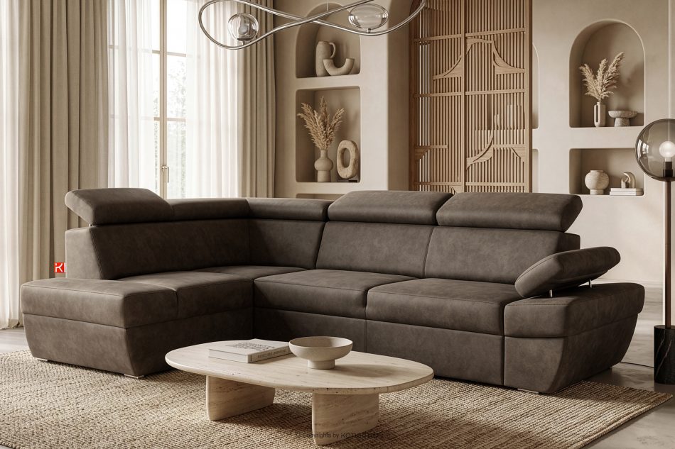 RATLO Ecksofa links mit Schlaffunktion in Leder-Optik in dunkelbraun Dunkelbraun - Foto 1