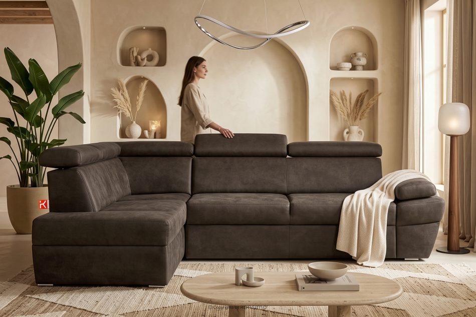 RATLO Ecksofa links mit Schlaffunktion in Leder-Optik in dunkelbraun Dunkelbraun - Foto 15