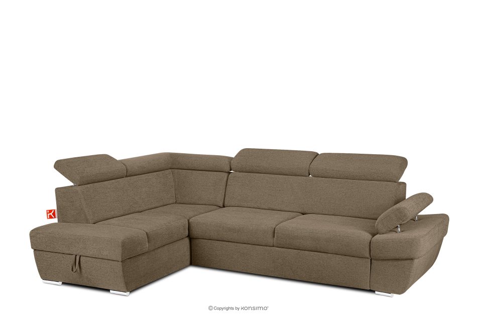 RATLO Ecksofa links mit Schlaffunktion und Bettzeugcontainer in hellbraun hellbraun - Foto 2