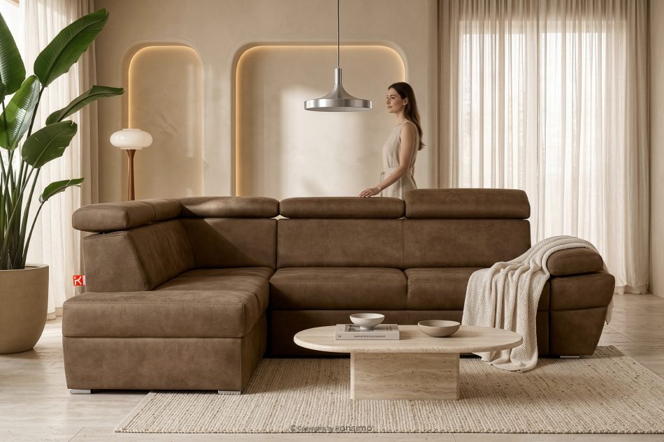 RATLO Ecksofa links mit Schlaffunktion in Leder-Optik in cappuccinobraun cappuccino - Foto 15